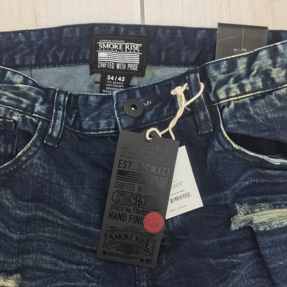 Smoke Rise Distressed Wash Slim Fit Biker Jeans - Picture 7 of 8